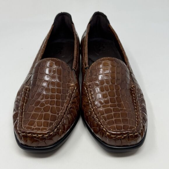 SAS Joy Loafers Womens 6.5 W Wide Brown Leather Croc Slip On Casual Comfort USA - Picture 6 of 15